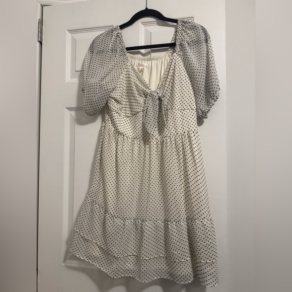 Ditsy Coquette Ruffled White and Black Polka Dot Dress - Picture 2 of 5